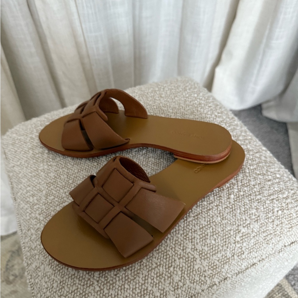 Tony Bianco Brown Leather Slide Sandals